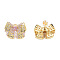 Cubic Zirconia Bowknot Stud Earrings, Golden Brass Jewelry for Women, Nickel Free, Pink, 17x20.5mm, Pin: 0.7mm