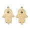 304 Stainless Steel Pendants, with Glass Rhinestone, Real 14K Gold Plated, Hamsa Hand with Star of David Charms, Greige, 28.5x19x3mm, Hole: 2.2mm