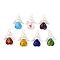 7Pcs 7 Colors Millefiori Glass Pendants, Heart-shape Angel Charms, with Glass Pearl and Alloy Wing Beads & Iron Loop, Mixed Color, 28x20x8mm, Hole: 3mm