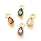 Brass Micro Pave Cubic Zirconia Charms, Cadmium Free & Nickel Free & Lead Free, Real 18K Gold Plated, Teardrop, Mixed Color, 9.5x4.5x3mm, Hole: 1.5mm