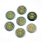 Natural Green Aventurine Cabochons, Flat Round with Golden Metal Enlaced Hamsa Hand, 24.5~25.5x5~7.5mm