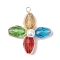 Glass Pendants, Flower with Copper Wire & Shell Pearl, Faceted, Colorful, 34.5x31.5x9mm, Hole: 2.6mm
