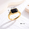 Rectangle 304 Stainless Steel Micro Pave Cubic Zirconia Finger Rings, Golden, Black, US Size 9(18.9mm)