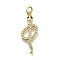 Brass Micro Pave Clear Cubic Zirconia Pendants, Snake, Long-Lasting Plated, Rack Plating, Lead Free & Cadmium Free, with Jump Ring, Real 18K Gold Plated, 27.5x10.5x2.5mm, Hole: 3mm
