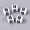 Opaque Acrylic Beads, Cube with Number, with Enamel, Black, Letter B, 7.5~8x7.5~8x8~8.5mm, Hole: 3.6~4mm, about 1200pcs/500g