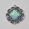 Tibetan Style Alloy Pave Synthetic Turquoise Pendants, Antique Silver, Rhombus, 26x24.5x5.5mm, Hole: 1.5mm