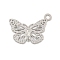 Brass Charms, Long-Lasting Plated, Cadmium Free & Nickel Free & Lead Free, Butterfly, Platinum, 7.5x11x0.3mm, Hole: 1mm