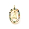 Brass Micro Pave Cubic Zirconia Pendants, Real 18K Gold Plated, Oval with Letter Charms, Letter A, 18.5x11x3.5mm, Hole: 2x1.5mm