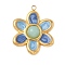 Dyed Natural White Jade Pendants, Stainless Steel Enamel Flower Charms, Real 18K Gold Plated, Cornflower Blue, 24.5x20x4.5mm, Hole: 1.4mm