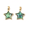 Natural Paua Shell Star Pendants, with Brass Settings, Real 18K Gold Plated, 17x16x4mm, Hole: 4.5x2.5mm