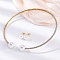 Round Plastic Imitation Pearl Stud Earrings & Rhinestone Cuff Choker Necklaces Sets, 304 Stainless Steel Jewerly Set for Women, Golden, Inner Diameter: 4.43 inch(112.5mm)