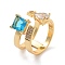 Brass with Cubic Zirconia Open Cuff Rings, Dodger Blue, US Size 5(15.7mm)