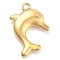 Ion Plating(IP) 304 Stainless Steel Pendants, Dolphin, Real 14K Gold Plated, 24.5x17.5x4.5mm, Hole: 1.8mm