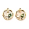 304 Stainless Steel Enamel  Pendants, with Resin and ABS Imitation Pearl, Flat Round with Butterfly, Ion Plating(IP), Real 18K Gold Plated, Seashell Color, 22x19x5mm, Hole: 1.8mm