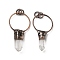 Natural Quartz Crystal Big Pendants, Rock Crystal Nuggets Charms with Brass Rings, Red Copper, 43~68x29.5~30.5x3~13mm, Hole: 6mm