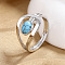 Oval Brass with Synthetic Turquoise Finger Rings, Platinum, US Size 6(16.5mm)