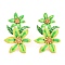 Saint Patrick's Day Theme Zinc Alloy Dangle Stud Earrings, Flower, Lime Green, 46x31.5mm
