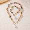 Alloy & Natural Gemstone Chips Beaded Necklaces & Beaded Bracelets Sets, with Plastic Imitation Pearl Charm, Golden, 400mm & 170mm