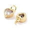 Brass with Cubic Zirconia Pendant, with Jump Ring, Heart, Real 18K Gold Plated, 8x6x2.8mm, Hole: 2.4mm