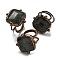 Natural Labradorite Adjustable Rings, with Red Copper Brass Findings, Jewely for Unisex, Square, Adjustable