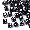 Opaque Acrylic Beads, Horizontal Hole, Alphabet Style, Cube, Black & White, Letter.D, 5x5x5mm, Hole: 2mm, about 5000pcs/500g