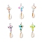 6Pcs 6 Colors Natural Cowrie Shell & Dyed Synthetic Turquoise Pendants, with 304 Stainless Steel Loops, Stainless Steel Color, Mixed Color, Cross, 41x12.5x9mm, Hole: 2.5mm, 1pc/color