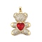 Brass Micro Pave Cubic Zirconia Pendants, Bear, Rack Plating, Long-Lasting Plated, Lead Free and Cadmium Free, Red, 26.5x21x6.5mm, Hole: 3.5x2mm