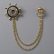 Rudder & Anchor Rhinestone Hanging Chain Brooch with Enamel, Alloy Tassel Lapel Pin for Suit Shirt Collar, Golden, 180x3mm