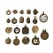 Tibetan Style Alloy Pendants, Clock Charm, Antique Bronze, 16~36x12.5~27x1~3.5mm, Hole: 1.5~9mm, 20pcs/set