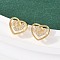 Brass Micro Pave Clear Cubic Zirconia Heart Stud Earrings, Long-Lasting Plate, Rack Plating, Lead Free & Cadmium Free, Real 18K Gold Plated, 10x12mm