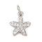 Brass Micro Pave Clear Cubic Zirconia Charms, Starfish, Long-Lasting Plated, Cadmium Free & Lead Free, Rack Plating, with Jump Ring, Platinum, 12x10.5x2mm, Hole: 3.4mm