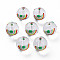 Transparent Glass Enamel Beads, Hand Drawn Beads, Round with Rainbow, Colorful, 13x12mm, Hole: 1.8mm
