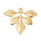 304 Stainless Steel Pendants, Ion Plating(IP), Leaf Charm, Real 18K Gold Plated, 29x35x1.5mm, Hole: 1.8mm