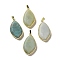 Natural Flower Amazonite Pendants, Oval Charms with Rack Plating Golden Tone Brass Findings, 36~36.5x19.5~20x6~6.5mm, Hole: 6.5x3.5mm