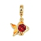 Brass Enamel European Dangle Charms, Red Fish Large Hole Pendants, Real 18K Gold Plated, 24.5mm, Hole: 4.8mm