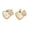 Brass Micro Pave Clear Cubic Zirconia Pendants, Heart Charm, with Natural Shell, Cadmium Free & Lead Free, Rack Plating, Long-Lasting Plated, Real 18K Gold Plated, 15.5x18x2.5mm, Hole: 3.5mm