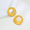 Stainless Steel Textured Flat Round Stud Earrings, Real 18K Gold Plated, 34x34mm