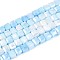 Anti-Tarnish Electroplate Glass Beads Strands, Imitation Gemstone, Cube, AB Color Plated, Faceted, Two Tone, Light Sky Blue, 4~5x4~5x4~4.5mm, Hole: 1~1.2mm, about 84~87pcs/strand, 14.45~14.96''(36.7~38cm)
