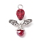 Synthetic Turquoise & Glass Pendants, Skull Charms with Alloy Wings, FireBrick, 32x23.5x10mm, Hole: 3.5mm
