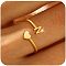 Brass Cuff Rings, Heart and Letter, Golden, Letter N, Inner Diameter: 17~19mm