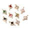 Brass Micro Pave Clear Cubic Zirconia Rhombus Links Connector Charms, with Glass, Golden, Mixed Color, 17x10x5mm, Hole: 1.5mm