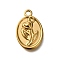 Ion Plating(IP) 304 Stainless Steel Pendant Rhinestone Settings, Oval with Flower, Real 18K Gold Plated, 20x13x2.5mm, Hole: 2mm