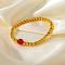 304 Stainless Steel Round Beaded Bracelets for Women, with Natural Carnelian, Golden, 6-1/2 inch(16.5cm)