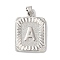 Rack Plating Brass Pendants, Long-Lasting Plated, Lead Free & Cadmium Free, Square with Letter Charms, Letter A, 24x17x2.5mm, Hole: 4x3.5mm