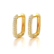 Rectangle S925 Sterling Silver Hoop Earrings, with Cubic Zirconia, Golden, Clear, 16x14mm