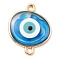 Transparent Evil Eye Resin Connector Charms, with Golden Tone Zinc Alloy Findings, Egg Shape, Dodger Blue, 20x17x2.5mm, Hole: 1.5mm