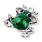 Alloy Enamel Pendants, with Rhinestones, Frog, Platinum, Green, 22x22x6mm, Hole: 2.5mm