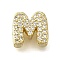 Brass Micro Pave Cubic Zirconia Letter Multi-Strand Links, Lead Free & Cadmium Free, Real 18K Gold Plated, Letter M, 8x5.5x4.5mm, Hole:  2.5x1.5mm