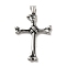 304 Stainless Steel Big Pendants, Bone Cross Charm, Antique Silver, 60x36x4mm, Hole: 9x5mm