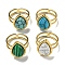 Ion Plating(IP) 304 Stainless Steel Open Cuff Rings, Synthetic Malachite & Turquoise Teardrop Finger Rings for Women Men, Real 18K Gold Plated, Adjustable